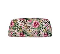 EdWal Astuccio grande con stampa leopardata con tigre animale, rosa, astuccio per matite, cancelleria, penne, ufficio, università, scuola, trucco, Argento, One Size, Beauty case