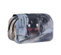 EdWal Astuccio in tela con stampa tramonto con treno a vapore, astuccio per matite di grande capacità, organizer multifunzionale