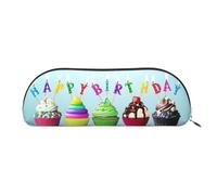 EdWal Astuccio per matite colorato con stampa di cupcake di buon compleanno, astuccio per matite, elegante astuccio per donne, borsa cosmetica da viaggio, Argento, Taglia unica, Beauty case