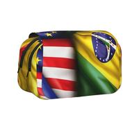EdWal Astuccio per matite con stampa di bandiere americane e brasiliane, in tela, organizer di grande capacità, multifunzionale