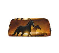 EdWal Astuccio per matite con stampa di cavalli neri e nuvole rosse, grande, astuccio per cancelleria, astuccio per penne per ufficio, università, scuola, trucco, Argento, One Size, Beauty case