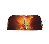 EdWal Astuccio per matite con stampa di chitarra rock in fiamme, grande astuccio per cancelleria, astuccio per penne per ufficio, università, scuola, trucco, Argento, One Size, Beauty case