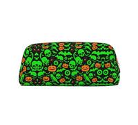 EdWal Astuccio per matite con stampa di zucca di Halloween con fantasma verde, grande, astuccio per cancelleria, portapenne, borsa per il trucco per ufficio, università, scuola, Oro, Taglia unica,