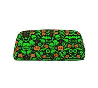 EdWal Astuccio per matite con stampa di zucca di Halloween con fantasma verde, grande, astuccio per cancelleria, portapenne, borsa per il trucco per ufficio, università, scuola, Argento, Taglia unica,
