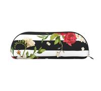 EdWal Astuccio portamatite con stampa di fiori di rosa rossa a strisce bianche e nere, astuccio per matite, astuccio elegante per donne, borsa per cosmetici da viaggio, Oro, En storlek, Borsa da