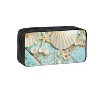 EdWal Astuccio portapenne con stampa blu oceano, mare, spiaggia, conchiglie, stella marina, astuccio grande capacità, con cerniera, astuccio per penne resistente per cancelleria