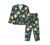 EdWal Atomic Stars - Set pigiama da donna con stampa retrò con stampa a stelle e maglietta a maniche lunghe alla moda e pantaloni lunghi, Nero , M