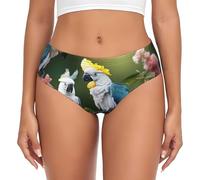 EdWal Bella cacatua uccello fiore stampa donna vita alta slip mutandine, biancheria intima traspirante, bikini slip intimo, Nero , L