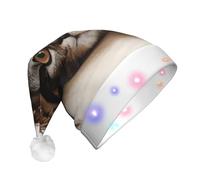EdWal Berretto natalizio con stampa a LED con gatto sotto la coperta, cappello di Natale lavorato a maglia con luci a LED, cappello invernale unisex da Babbo Natale
