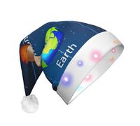 EdWal Berretto natalizio con stampa del sistema solare dello spazio esterno, cappello di Natale illuminato, cappelli a maglia con luci a LED, cappello invernale unisex da Babbo Natale