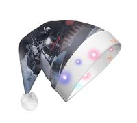 EdWal Berretto natalizio con stampa di tramonto con treno a vapore che si illumina con luci a LED, cappello invernale unisex da Babbo Natale