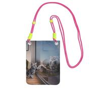 EdWal Borsa a tracolla da donna, con stampa animalier e gatto e tigre, mini portamonete per telefono, grazioso portafoglio per telefono, regalo per escursioni e viaggi, Fucsia, Taglia unica