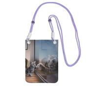 EdWal Borsa a tracolla da donna, con stampa animalier e gatto e tigre, mini portamonete per telefono, grazioso portafoglio per telefono, regalo per escursioni e viaggi, Viola, Taglia unica