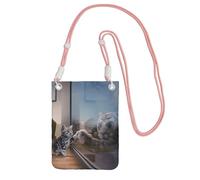 EdWal Borsa a tracolla da donna, con stampa animalier e gatto e tigre, mini portamonete per telefono, grazioso portafoglio per telefono, regalo per escursioni e viaggi, rosa, Taglia unica