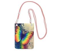 EdWal Borsa a tracolla da donna, con stampa arcobaleno e farfalle, mini portamonete per telefono, grazioso portafoglio per telefono, regalo per escursioni e viaggi, rosa, Taglia unica