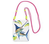 EdWal Borsa a tracolla da donna, con stampa artistica di pesce, mini portamonete per telefono, grazioso portafoglio per telefono, regalo per escursioni e viaggi, Fucsia, Taglia unica