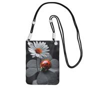 EdWal Borsa a tracolla da donna, con stampa di coccinelle e margherite, mini portamonete, grazioso portafoglio per telefono, regalo per escursioni e viaggi, Nero , Taglia unica