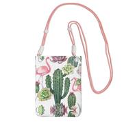 EdWal Borsa a tracolla da donna, con stampa di fenicotteri rosa, con piante grasse, mini portamonete per telefono, per escursioni e viaggi, rosa, Taglia unica