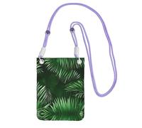 EdWal Borsa a tracolla da donna, con stampa di foglie verdi di palma e piante tropicali, mini portamonete per telefono, per escursioni e viaggi, Viola, Taglia unica