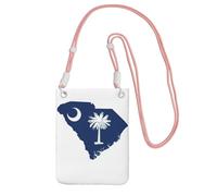 EdWal Borsa a tracolla da donna, con stampa di mappa della bandiera della Carolina del Sud, mini portamonete per telefono, grazioso portafoglio per telefono, regalo per escursioni e viaggi, rosa