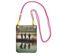 EdWal Borsa a tracolla da donna, con stampa di pescatori sul lago, mini portafogli per telefono, grazioso portafoglio per telefono, regalo per escursioni e viaggi, Fucsia, Taglia unica