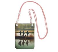 EdWal Borsa a tracolla da donna, con stampa di pescatori sul lago, mini portafogli per telefono, grazioso portafoglio per telefono, regalo per escursioni e viaggi, rosa, Taglia unica