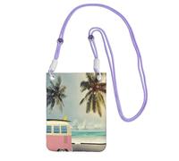 EdWal Borsa a tracolla da donna, con stampa di scena sul mare, con autobus, spiaggia, mini portamonete, grazioso portafoglio per telefono, regalo per escursioni e viaggi, Viola, Taglia unica