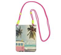 EdWal Borsa a tracolla da donna, con stampa di scena sul mare, con autobus, spiaggia, mini portamonete, grazioso portafoglio per telefono, regalo per escursioni e viaggi, Fucsia, Taglia unica