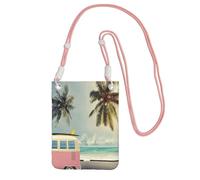EdWal Borsa a tracolla da donna, con stampa di scena sul mare, con autobus, spiaggia, mini portamonete, grazioso portafoglio per telefono, regalo per escursioni e viaggi, rosa, Taglia unica