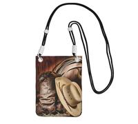 EdWal Borsa a tracolla da donna, con stampa di stivali da cowboy, con cappello nero e stivali in stile western, mini portamonete per telefono, per escursioni e viaggi, Nero , Taglia unica