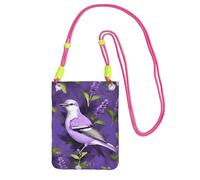 EdWal Borsa a tracolla da donna, con stampa floreale con uccellino in lavanda viola, mini portamonete, grazioso portafoglio per telefono, regalo per escursioni e viaggi, Fucsia, Taglia unica