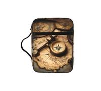 EdWal Borsa per cosmetici con stampa di bussola e vecchia mappa del mondo, con manico robusto, borsa per tablet, piccola borsa per attrezzi per libri