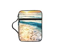 EdWal Borsa per cosmetici con stampa di onde sull'oceano e tramonto sulla spiaggia, con manico robusto, borsa per tablet, piccola borsa per attrezzi per libri
