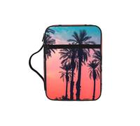 EdWal Borsa per cosmetici con stampa di palme e tramonto con manico robusto, borsa per il lavaggio e per tablet, piccola borsa per attrezzi per libri