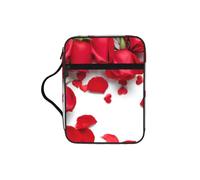 EdWal Borsa per cosmetici con stampa di petali di rosa rossa, con manico robusto, borsa per tablet, piccola borsa per attrezzi per libri