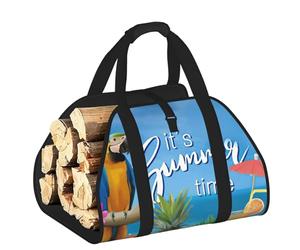 EdWal Borsa per legna estiva con stampa di pappagallo, ananas, uccello, con lati aperti, in legno, per camino, borsa tote e accessorio per caminetto