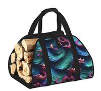 EdWal Borsa porta tronchi con stampa 3D a forma di scaglie di drago, con lati aperti, in legno, per camino, borsa tote e accessorio per caminetto