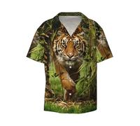 EdWal Camicia da uomo a maniche corte con stampa tigre nella giungla, con bottoni, casual, vestibilità larga, estiva, da spiaggia, camicie da uomo, Nero , XXL