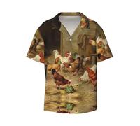 EdWal Camicie da uomo a maniche corte con bottoni a maniche corte con stampa di galline arrosto galline e galline, casual, vestibilità larga, estive, da spiaggia, Nero , XXL