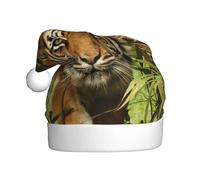 EdWal Cappello di Babbo Natale in peluche con stampa tigre nella giungla, cappelli natalizi per adulti, copricapo accogliente per feste di Natale