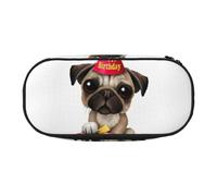 EdWal Carino Buon Compleanno Pug Puppy Stampa Grande Capacità Matita Astuccio Grande Astuccio Cancelleria Penna Borsa Ufficio College Scuola, Nero , Taglia unica, Organizer per borse