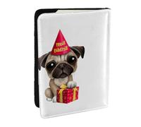 EdWal Carino Happy Birthday Pug Puppy Custodia per passaporto con porta carte di credito in pelle per passaporto per donne uomini famiglia ID viaggio, Nero , Taglia unica