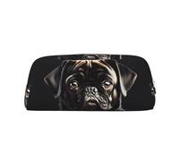 EdWal Carino nero Pug Dog stampa matita astuccio grande astuccio cancelleria penna borsa ufficio college scuola trucco borsa, Argento, Taglia unica, Beauty case