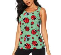 EdWal Coccinelle rosse su uno sfondo blu stampa top allenamento canotta per le donne, camicie da yoga senza maniche ad asciugatura rapida, canotte da corsa atletica, Nero , M