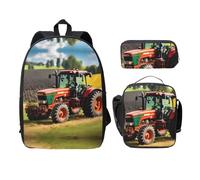 EdWal Company - Zaini con stampa di trattori agricoli con portapranzo, 3 pezzi, borsa leggera per libri per scuola media, Nero , Taglia unica