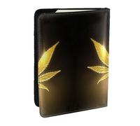 EdWal Custodia per passaporto con stampa cannabis dorata con porta carte di credito, custodia per passaporto, in pelle, per donne e uomini, per la famiglia, da viaggio, Nero , Taglia unica