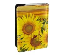 EdWal Custodia per passaporto con stampa di campo di girasoli con porta carte di credito, custodia per passaporto in pelle, per donne e uomini, famiglia ID viaggio, Nero , Taglia unica