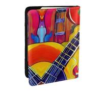 EdWal Custodia per passaporto con stampa di chitarre acustiche e acustiche, con porta carte di credito, in pelle, per donne, uomini, famiglia, viaggi, Nero , Taglia unica