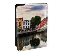 EdWal Custodia per passaporto con stampa di Dublino Irlanda Ha Penny Bridge Fiume con porta carte di credito, in pelle, per donne e uomini, famiglia ID viaggio, Nero , Taglia unica