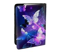 EdWal Custodia per passaporto con stampa di farfalle bianche e viola con porta carte di credito, in pelle, per donne e uomini, per la famiglia, da viaggio, Nero , Taglia unica